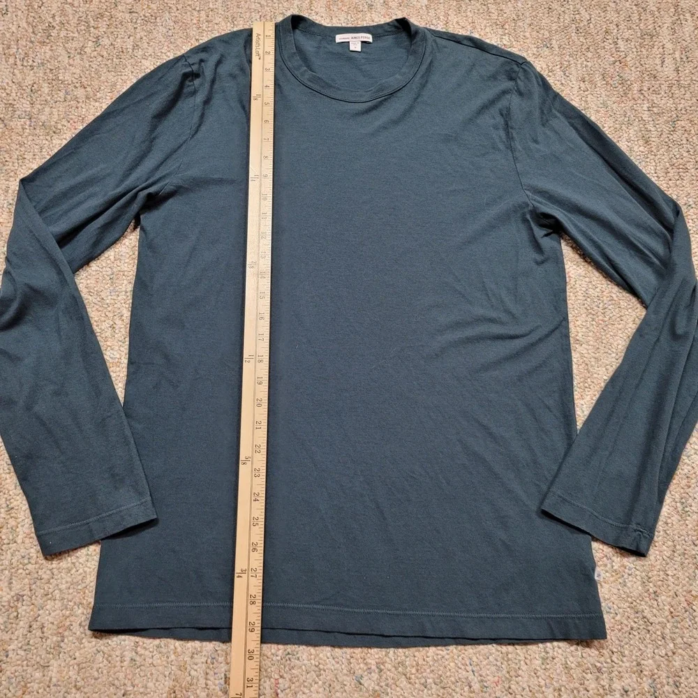James Perse Shirt Mens Size 2 Green Blue Long Sleeve Standard Crew Neck USA - Picture 7 of 13